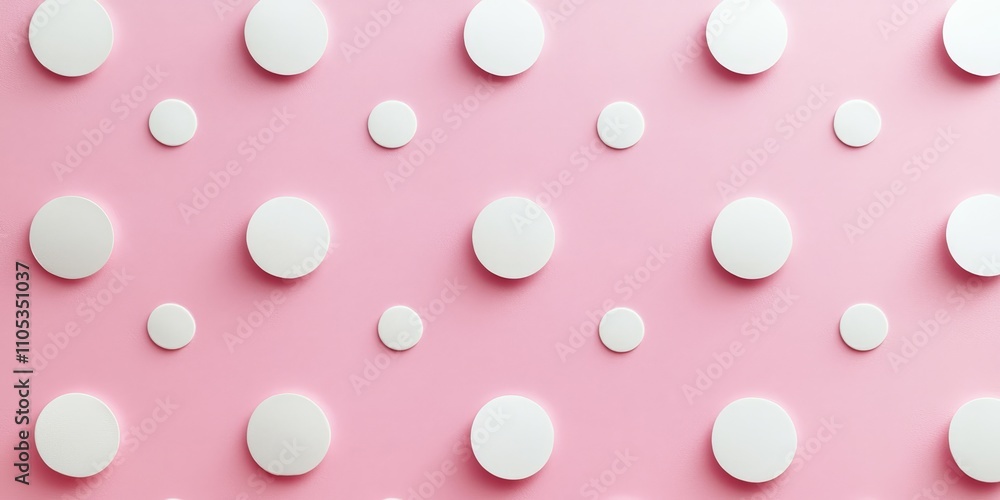 Poster white polka dots on a pink background create a charming paper pattern. this high quality photo captu