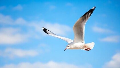 Fototapeta premium White Seagull Soaring under a Clear Blue Sky