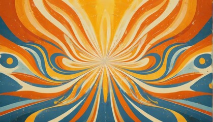 Vibrant Psychedelic Digital Art with Orange and Blue Lines in Radial Pattern, Energy and Movement Concept