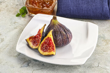 Purple ripe fig with cut
