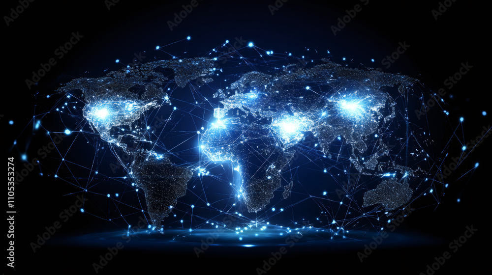 Poster Global communication and data exchange symbolized by planet earth's network connections