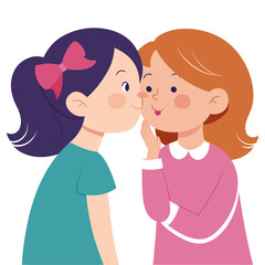 illustration of little girls whispering secrets.