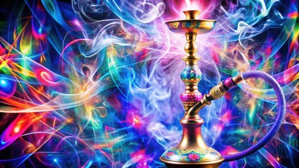 Ornate Hookah with Vibrant Smoke Trails