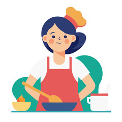 illustration of young woman cooking