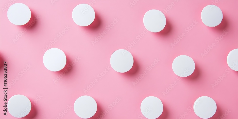 Aufkleber White polka dots on a pink background create a charming paper pattern. This high quality photo captures the delightful essence of white polka dots, perfect for various design projects.