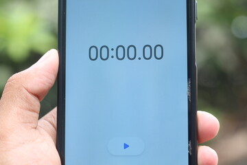 timer, stop watch, clock apps display on mobile smartphone gadget, time sets on 00:00:00. black...