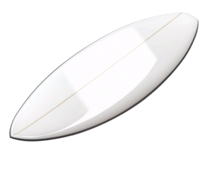 a white surfboard with a gold line