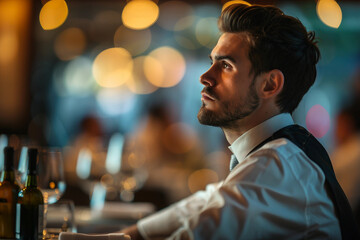 Generative AI Image of Waiter or Waitress Working in Fast Food Cafe Restaurant with Warm Ambient Lighting