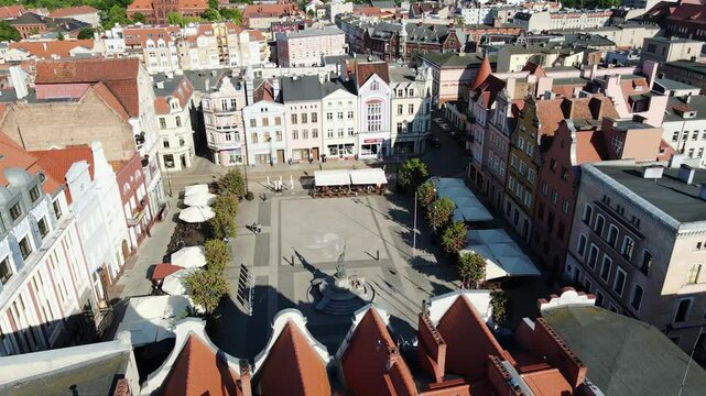 Colorful Grudziadz, highlighting architectural beauty central square, Poland, 4K