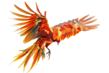Radiant eternal phoenix bird symbolizing strength and transformation isolated on transparent background
