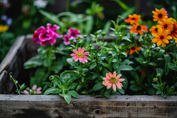 Generative AI Image of Vibrant Flowers and Green Plants Growing in a Wooden Greenhouse Plante