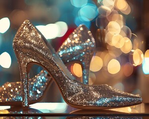 Stylish White Sneakers on a Wooden Table with Plant