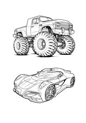 Fototapeta premium Car Coloring book pages for kids, Illustration vector
