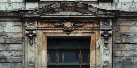 Fragment of a historical building s facade showcasing a raised portal, highlighting the architectural details and unique character of the historical building in the scene.