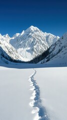 Obraz premium Snowy mountain trail leads through a serene winter landscape