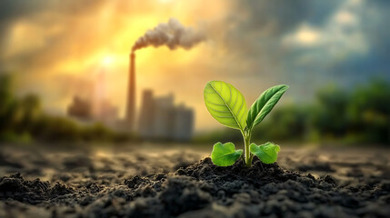 Contrast between environmental sustainability and industrial emissions showcased.