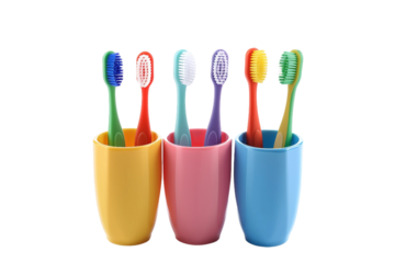 Family-Friendly Toothbrushes in an Organized Holder Isolated on Transparent Background