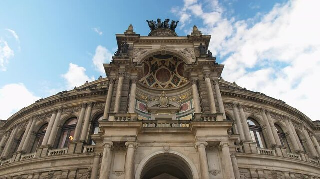 Semperoper in Dresden Sachsen Germany historic opera house close up shot vibrant blue sky