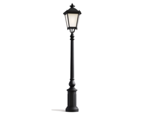 a black lamp post with a white light