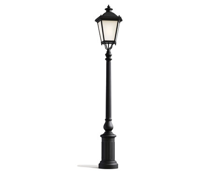 a black lamp post with a white light