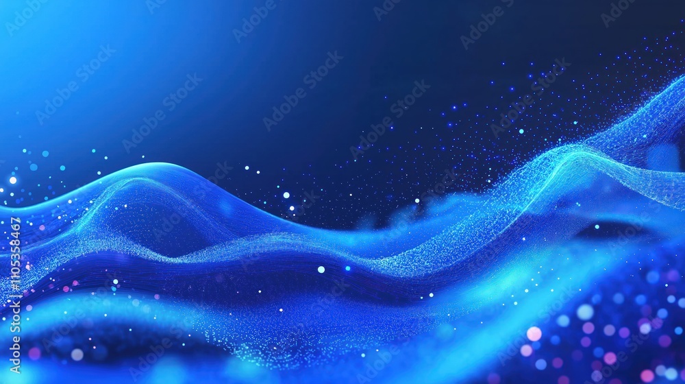 Fototapete abstract wavy design displays tech wave particle network. blue color scheme creates modern business 