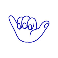 Obraz premium Vector simple linear illustration, hand poster, logo, print design template, hand drawn surfer gesture in minimal modern art style