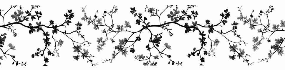 Fototapeta premium Seamless pattern of line art silhouette branches with leaves on a white background.