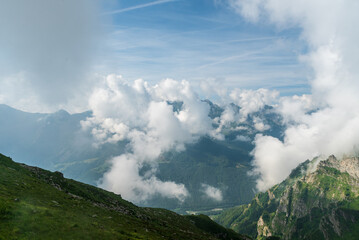 View from Colle di Costa Fiorita mountain pass in Graian Alps in Italy