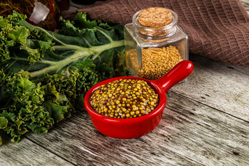 Mustard sauce with seeds in the bowl