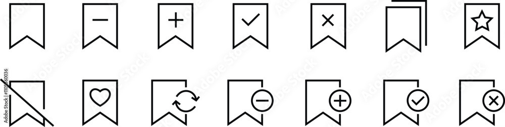 Poster set of bookmark, favourite linear vectors icons. premium quality designs elements for mobile app and