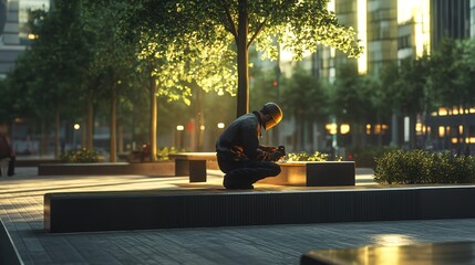 Woman using virtual reality headset in a modern wooden home