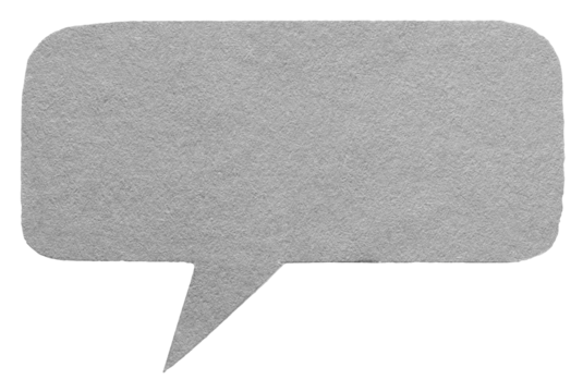 Gray grey blank cut out cardboard paper speech bubble with round rounded corners rough edges, copy space for text on transparent png background design element