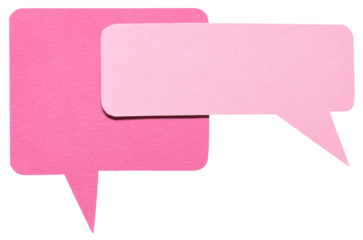 Pink blank cut out cardboard paper speech bubbles with rough edges and copy space for text on transparent png background design element