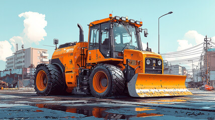 Ai generate action heavy machinery operation urban construction site digital art clear sky aerial view technology in industry