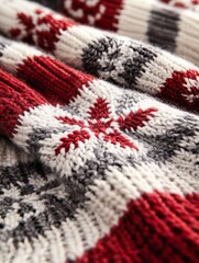 Close-up of Knitted Nordic Pattern Fabric
