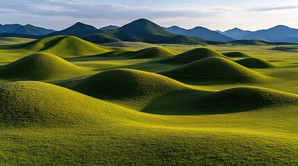 Undulating Grass-Covered Hills Under a Serene Sky