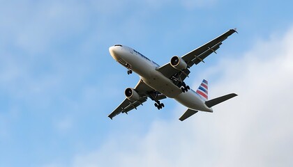 Magnificent sight of commercial airplanes soaring in a clear blue sky