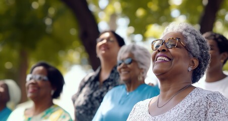 Smiling Black women of various ages enjoying a sunny day together, celebrating life.