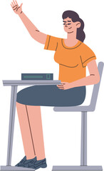 Student want answer in class. Young woman raise hand