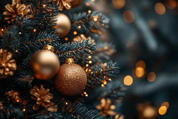 Generative AI picture photo of festive Christmas decor baubles berries pinecones decorations for holiday shopping decoration