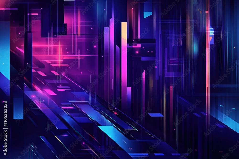 Poster futuristic abstract tech background. neon colors, geometric shapes create dynamic visual effect. int
