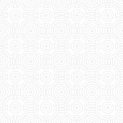 Seamless trend ornament of circles and arcs, geometric white shapes for textiles and wallpaper. Abstract panoramic pattern on a gray background for a New Year or wedding cover or card.