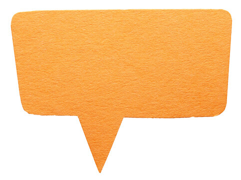 Orange blank cut out cardboard paper speech bubble with round rounded corners rough edges, copy space for text on transparent png background design element