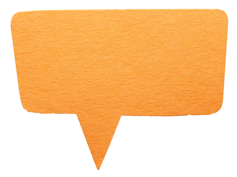 Orange blank cut out cardboard paper speech bubble with round rounded corners rough edges, copy space for text on transparent png background design element