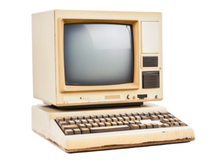 an old computer with a keyboard