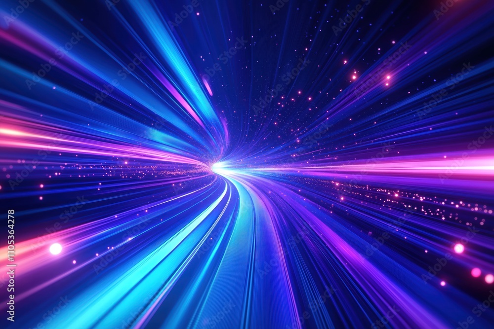 Poster abstract tech background with speed lines of bright blue, purple colors. streamlined design conveys 