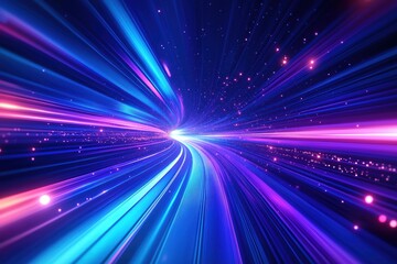 Obraz premium Abstract tech background with speed lines of bright blue, purple colors. Streamlined design conveys rapid movement, futuristic concepts. Dynamic special effects create visual impact. Suitable for