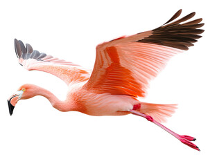 a pink flamingo flying in the sky