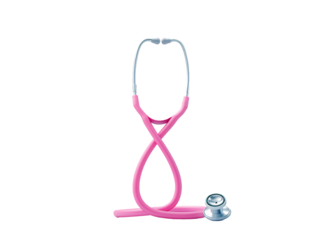 a pink stethoscope and a silver stethoscope