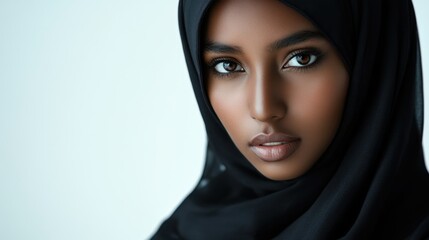 Naklejka premium A woman with a black scarf on her head and a brownish-black complexion